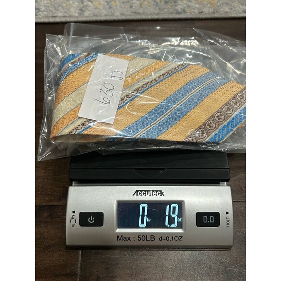 Beau Brummell Striped Necktie Blue Yellow Mixed Print Adjustable Lightweight - Picture 7 of 7